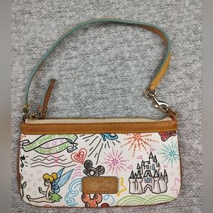 Dooney Bourke Disney World Themed Handbag Colorful Graphics Small Clutch Wristle